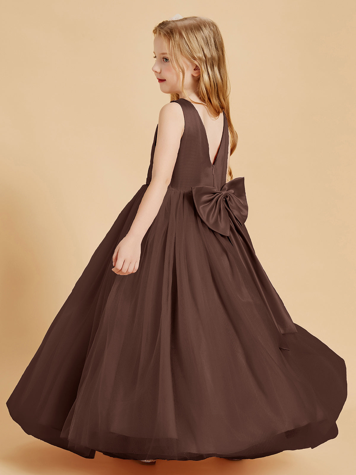 Tulle Junior Bridesmaid Dresses Satin Top Chocolate